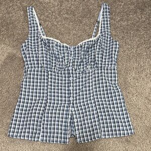 Hollister Plaid Button Front Tank Top NWT | Blue Gingham | Size SMALL